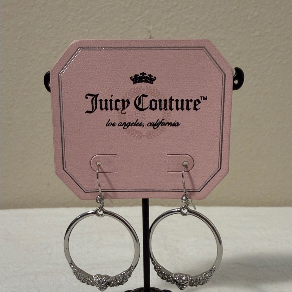 Juicy Couture Silver Crystal Hoop Earrings - Picture 2 of 4